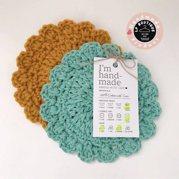 💚💛Handmade Cotton Crochet Coasters set of two - Picture 3 of 5